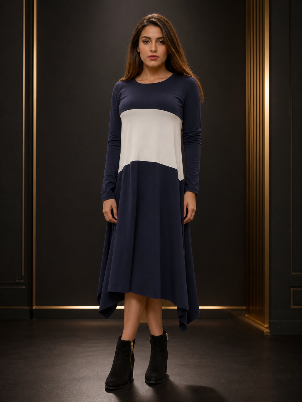 Vikenzo Symetric long bi colors long sleeves tunic in cotton – Long sleeves, Two-tone design – tunic product view 1 of 2