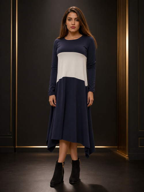 Vikenzo Symetric long bi colors long sleeves tunic in cotton – Long sleeves, Two-tone design – tunic product view 1 of 2