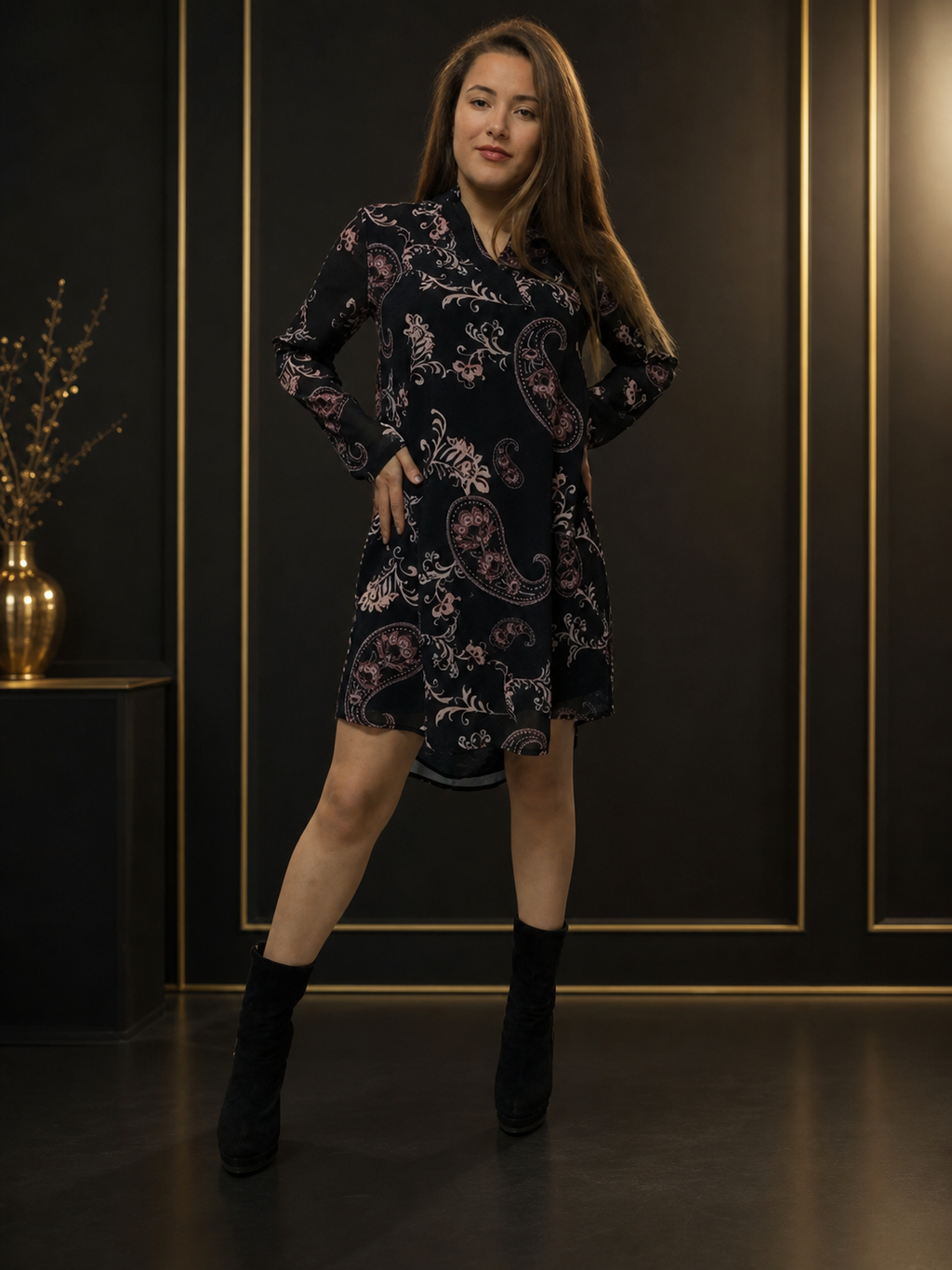 Vikenzo Charming printed tunic dress long sleeve with polyester tulle – Long sleeves, Tulle detailing – tunic product view 1 of 4