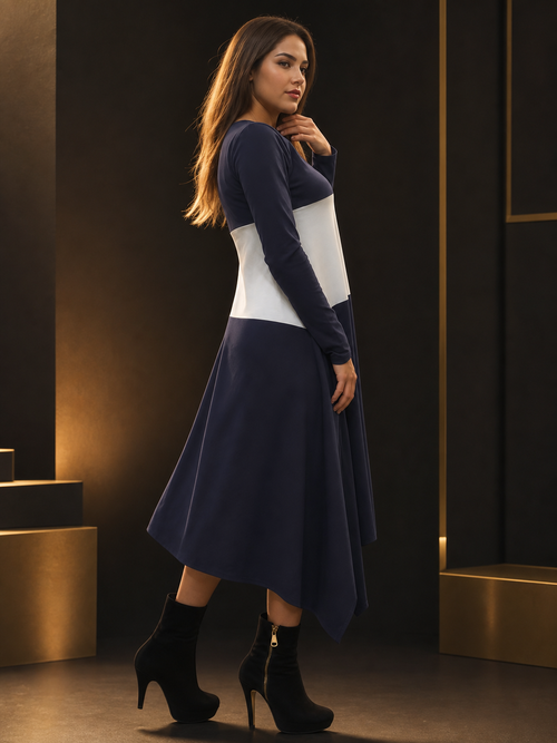 Vikenzo Symetric long bi colors long sleeves tunic in cotton – Long sleeves, Two-tone design – tunic product view 2 of 2