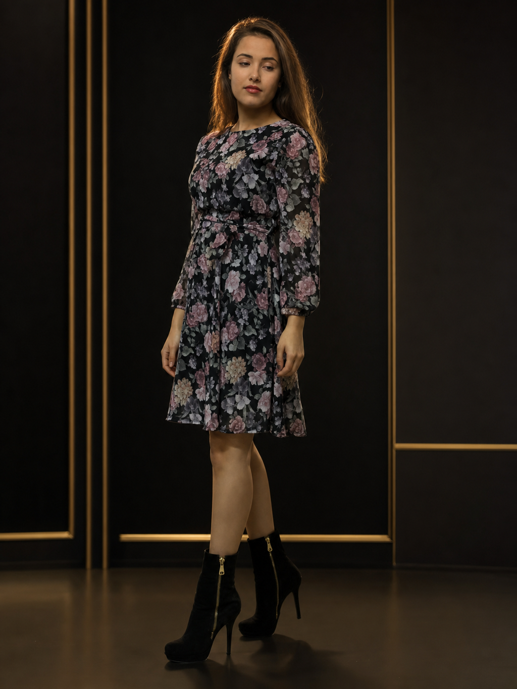 Vikenzo Very elegant long sleeves printed dress-tunik, by Lycra tulle – Long sleeves, Tulle detailing – tunic product view 2 of 4