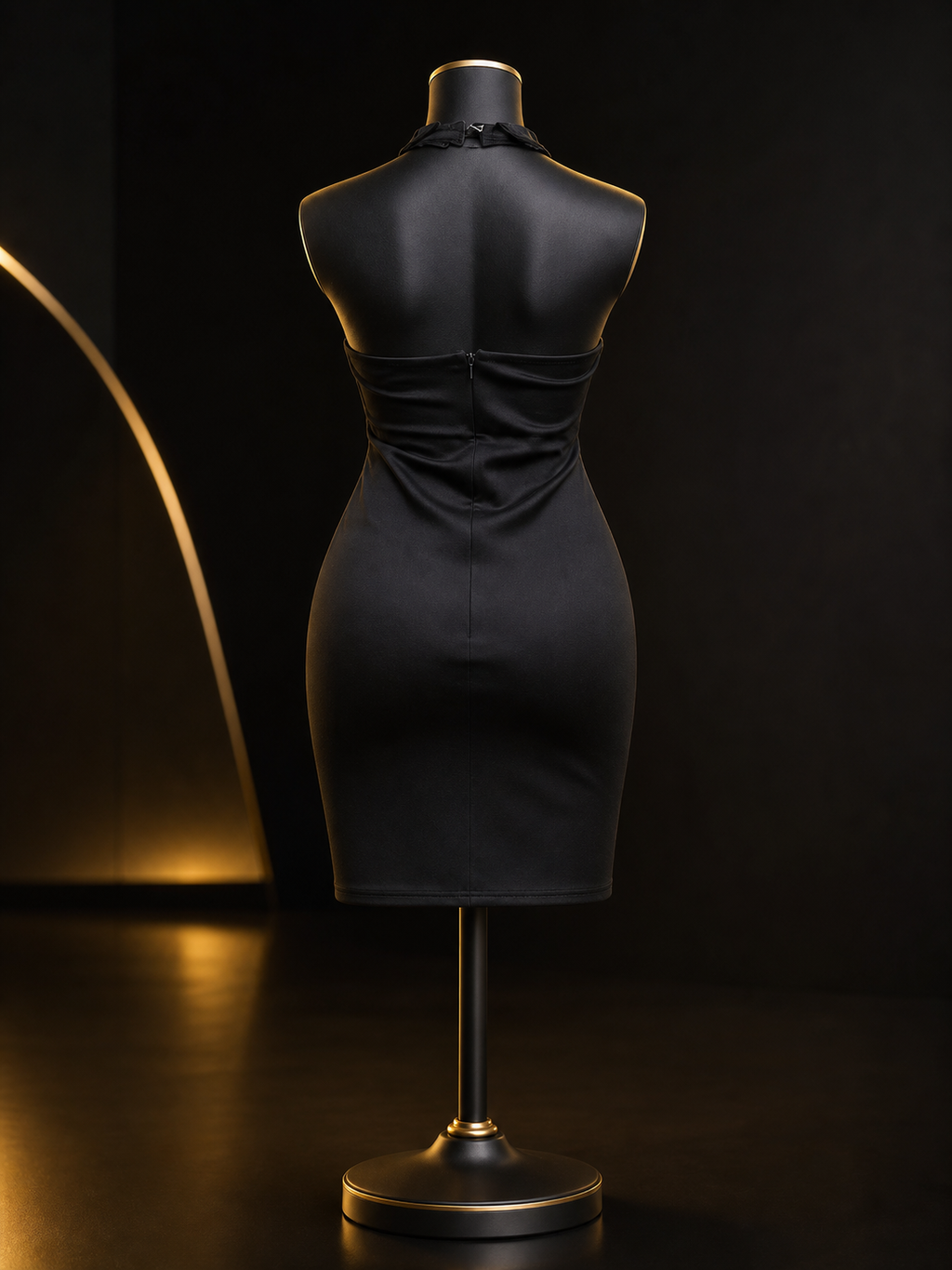 Vikenzo Elegant dress with blouse collar, lace front and backless – Open-back detail, Lace detailing, Gray, Black – dress product view 3 of 5