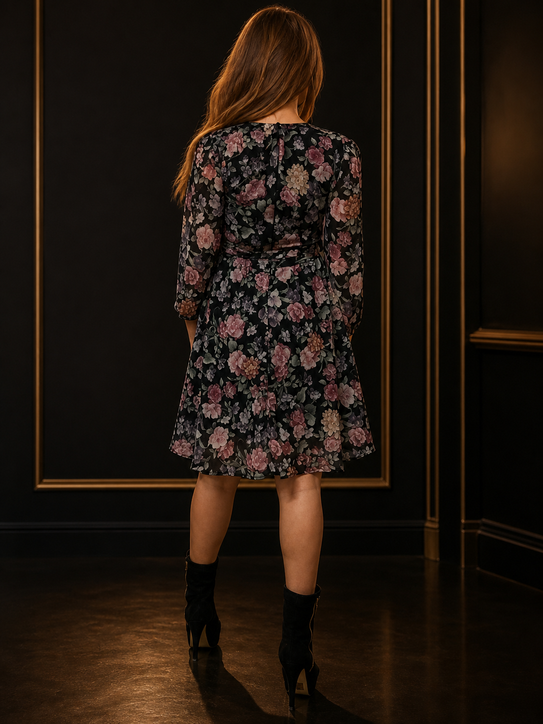 Vikenzo Very elegant long sleeves printed dress-tunik, by Lycra tulle – Long sleeves, Tulle detailing – tunic product view 3 of 4