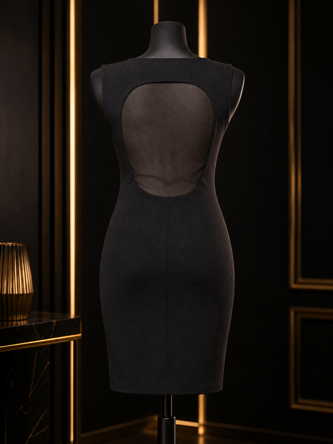Vikenzo Very elegant and sexy black two-stretch dress with tulle on the back – Tulle detailing, Black, Blue – dress product view 3 of 3