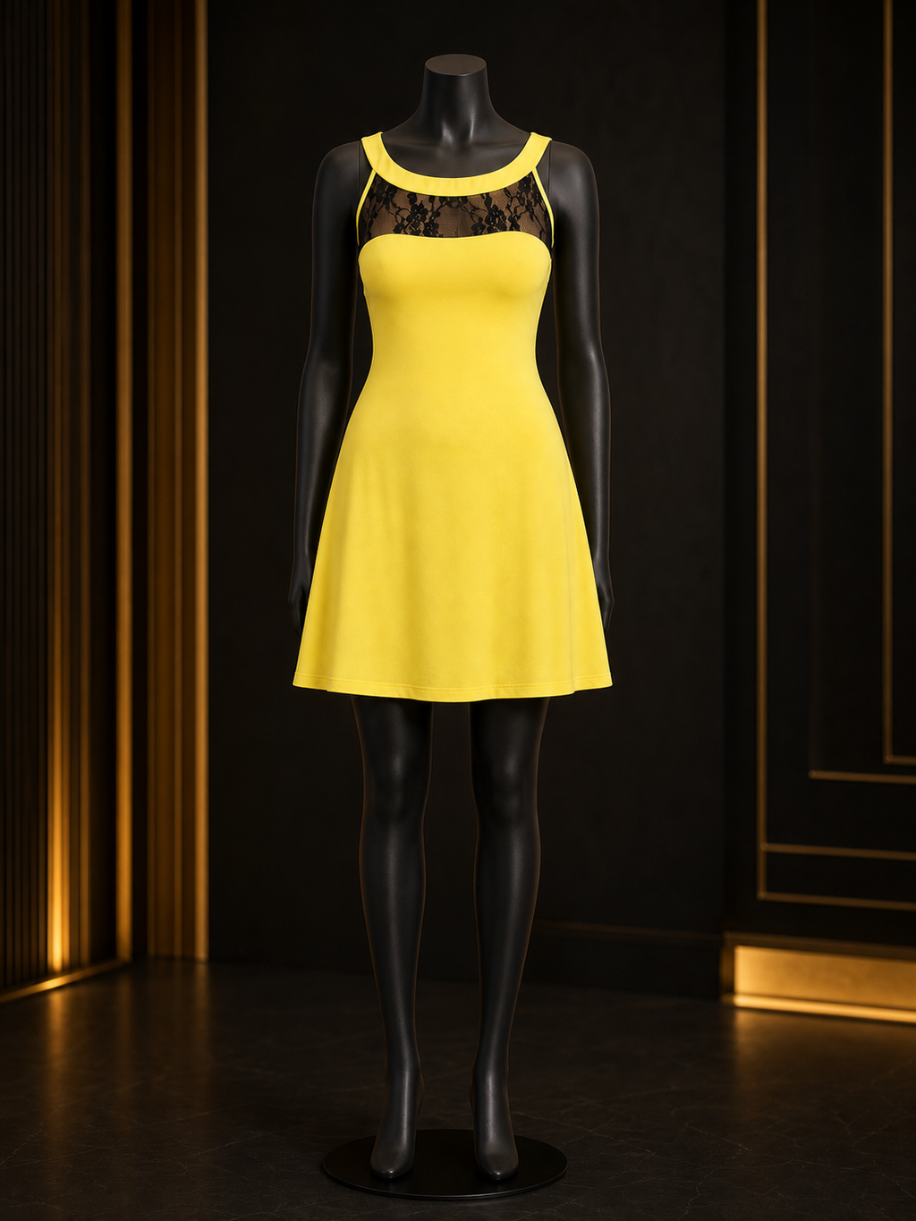 Vikenzo Sleeveless dress-Lycra flared with lace band on front – Sleeveless design, Flared silhouette, Red, Yellow – tunic product view 3 of 4