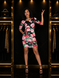 Vikenzo Flowers printed dress- v neck- half sleeves in spandex – Half sleeves, V-neckline – dress product view 1 of 3