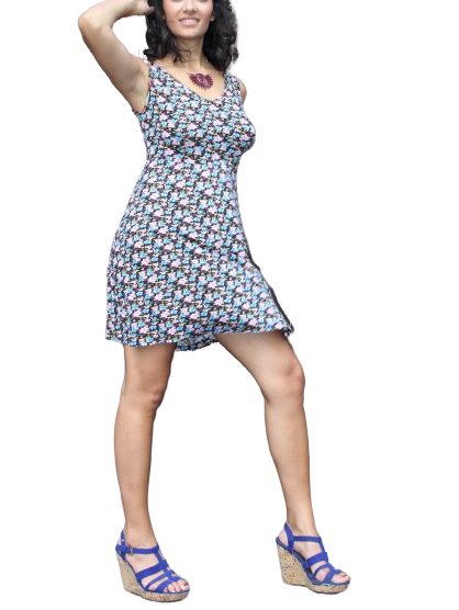 robe évasée Col ouvert Manches sans Lycra Polyester