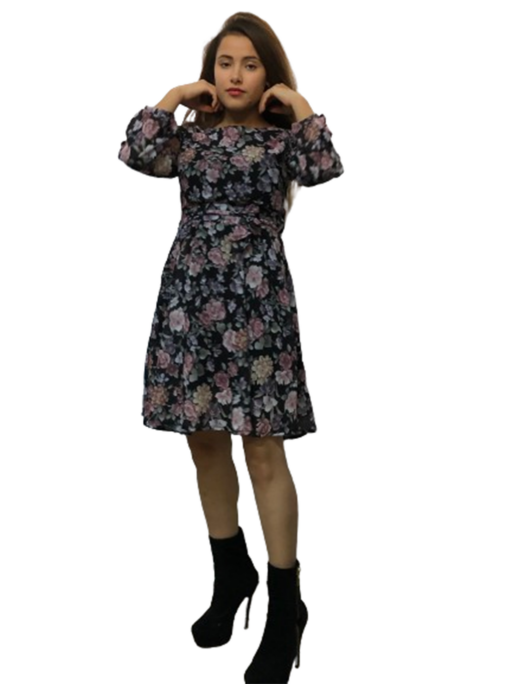 Robe-tunique imprimée à manches longues très élégante, par Lycra Tulle. 