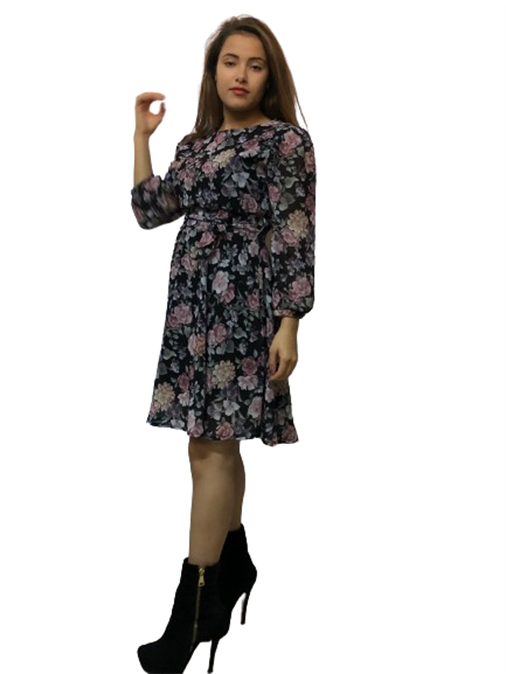Robe-tunique imprimée à manches longues très élégante, par Lycra Tulle. 