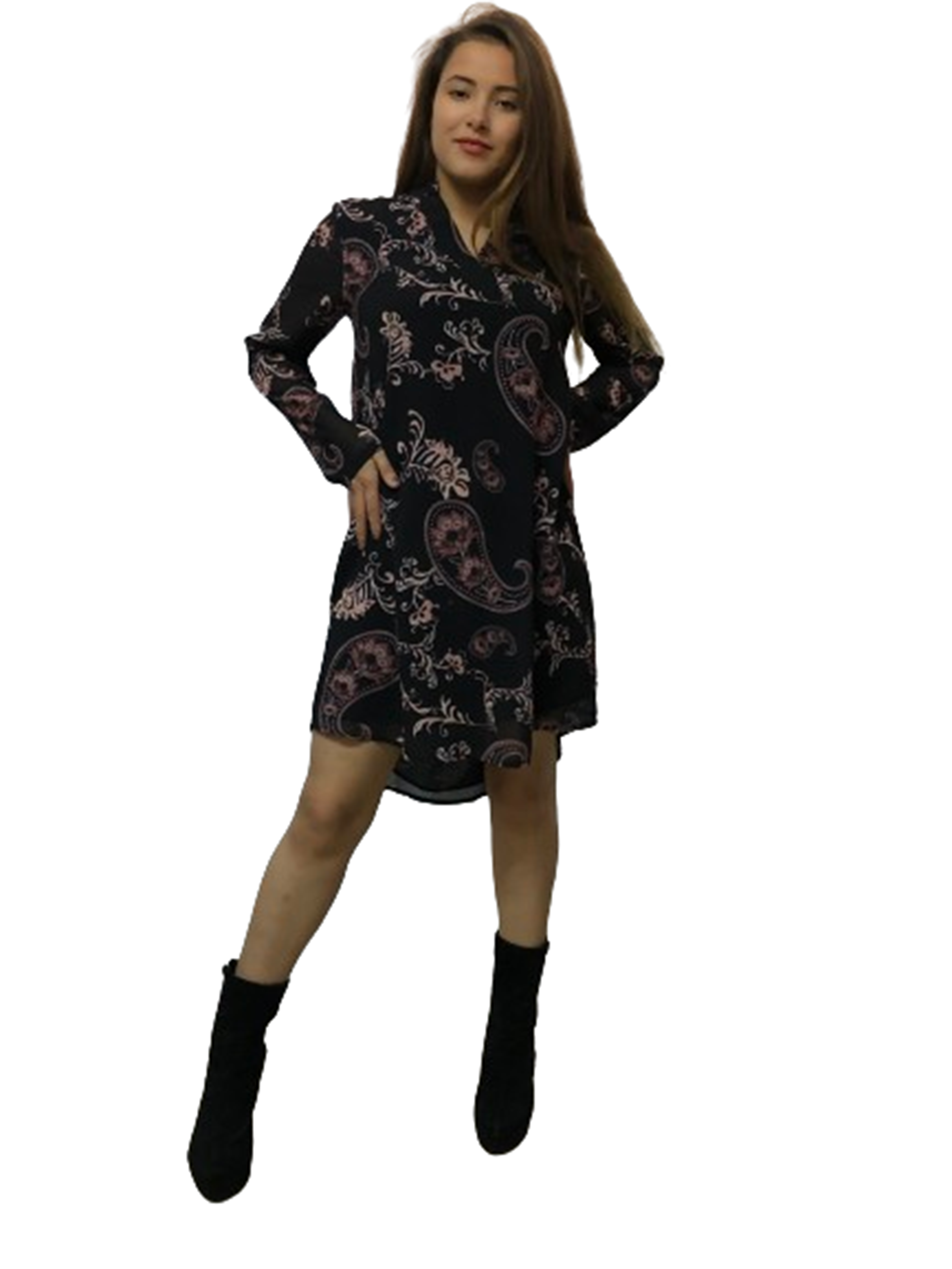Charmante robe tunique imprimée à manches longues avec tulle en polyester. 