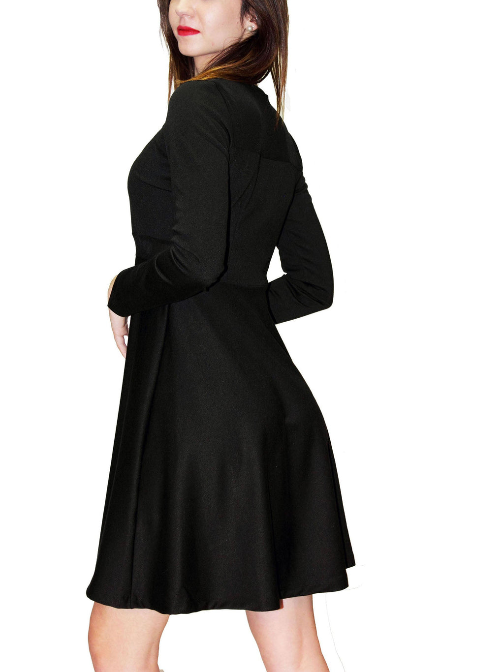 Robe tunique en Punto Milano à manches longues et avec tulle en dessous, U.Tule, col en ficelle 