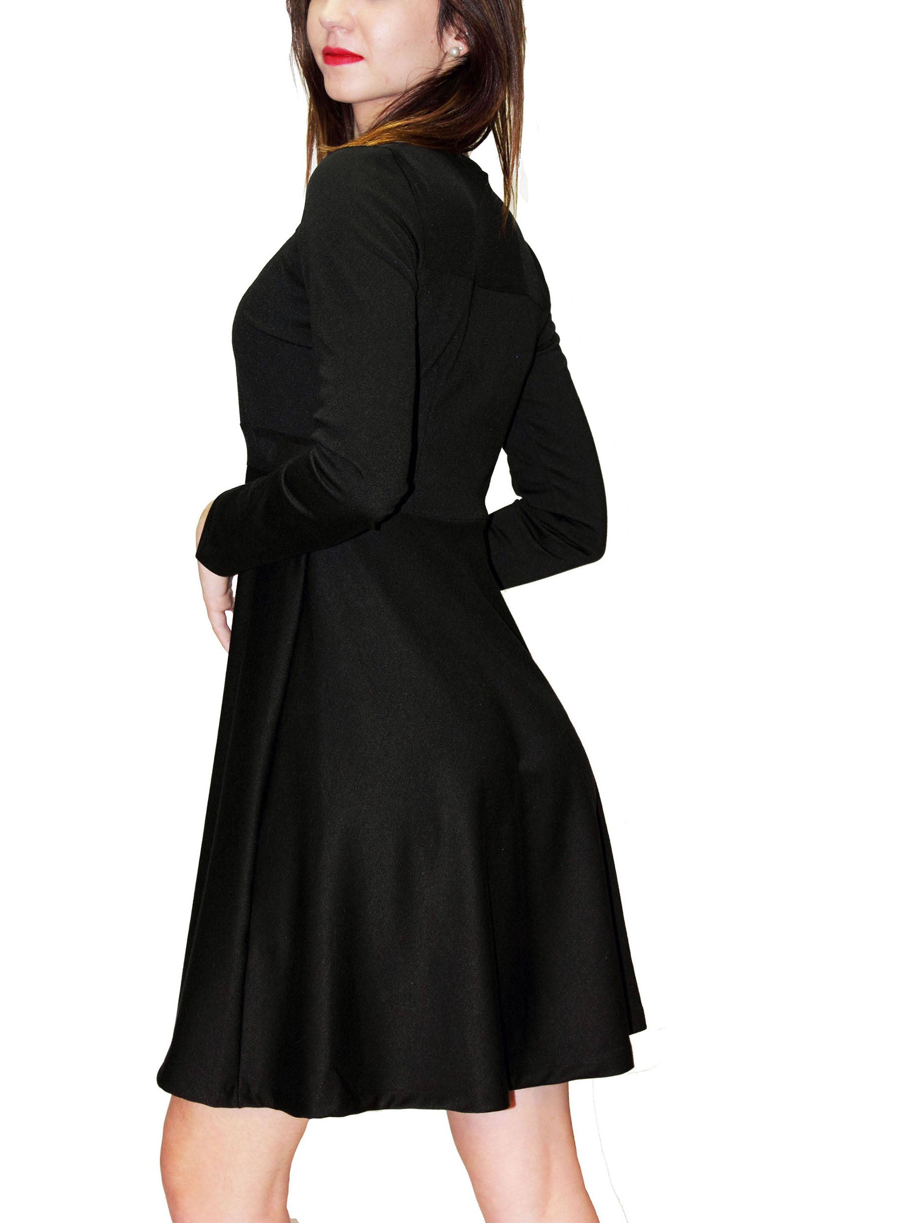 Robe tunique en Punto Milano à manches longues et avec tulle en dessous, U.Tule, col en ficelle 