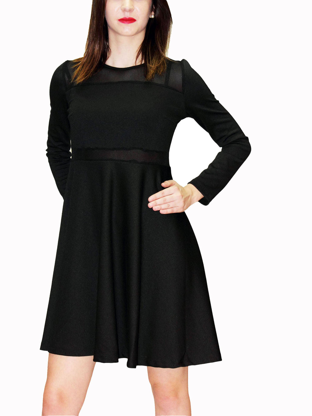 Robe tunique en Punto Milano à manches longues et avec tulle en dessous, U.Tule, col en ficelle 