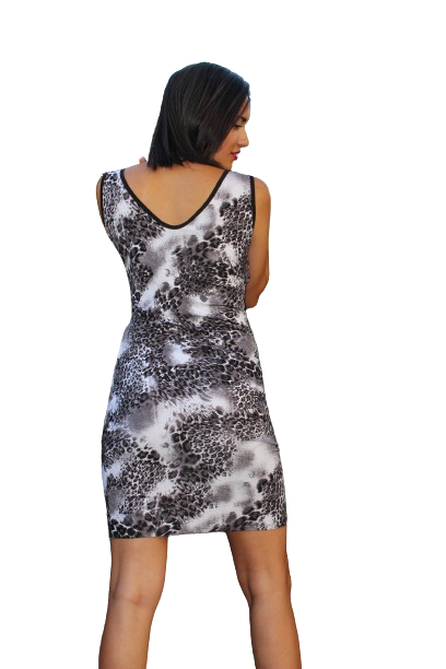 Robe imprimée zèbre en coton/lycra, col ouvert, col rond, sans manches 