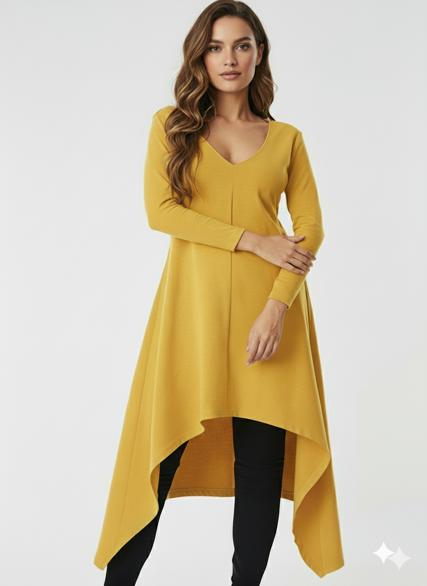 Robe imprimée à fleurs - Col V - Manches mi-longues en élasthanne