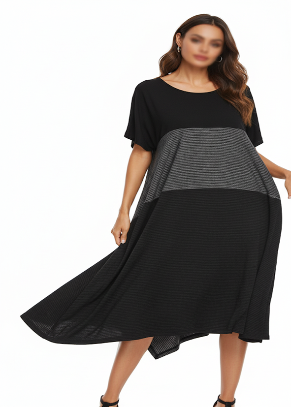Robe imprimée à fleurs - Col V - Manches mi-longues en élasthanne