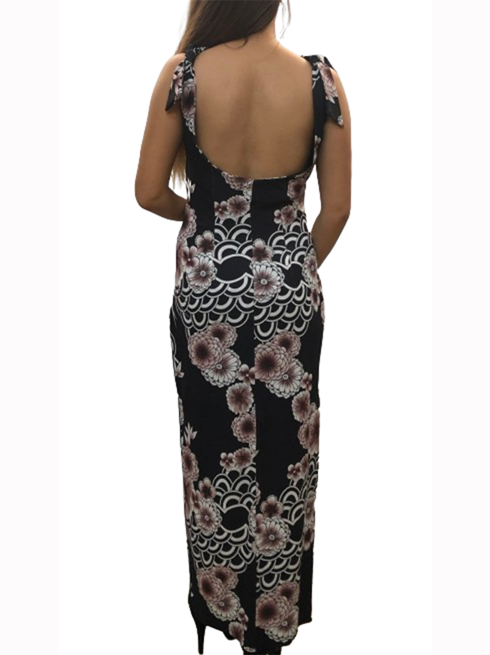 Vikenzo Long dress flower printed dresses in Lycra polyester U-neck no sleeves – Sleeveless design, U-neckline – dress product view 4 of 5