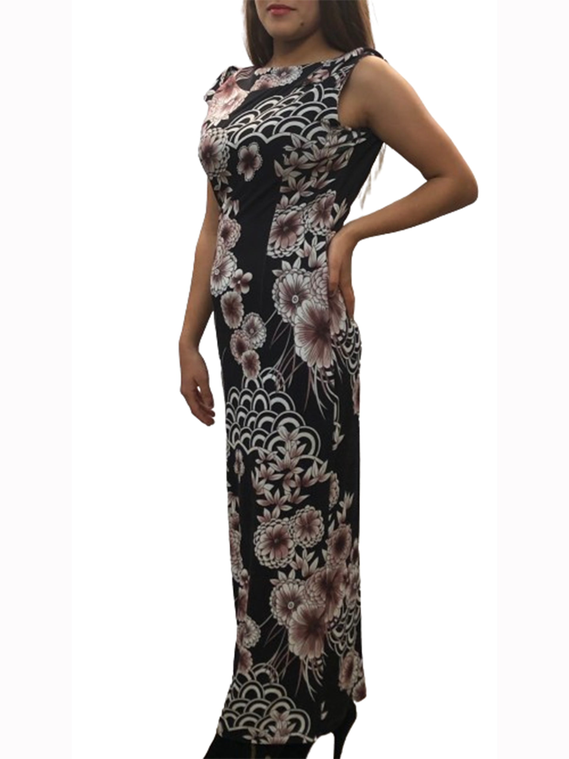 Vikenzo Long dress flower printed dresses in Lycra polyester U-neck no sleeves – Sleeveless design, U-neckline – dress product view 5 of 5
