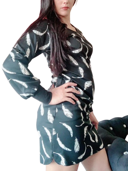 Robe en tissu spandex à imprimé plumes
