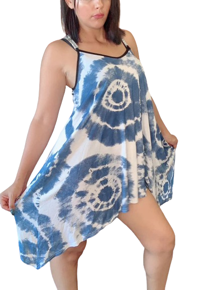 Tunique en coton bleu imprimé TIE &amp; DIE