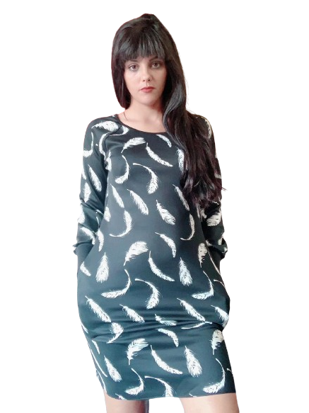 Robe en tissu spandex à imprimé plumes