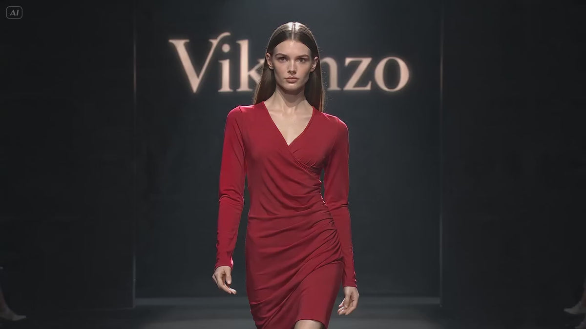 Classic Long-Sleeve V-Neck Dress with Side Drape