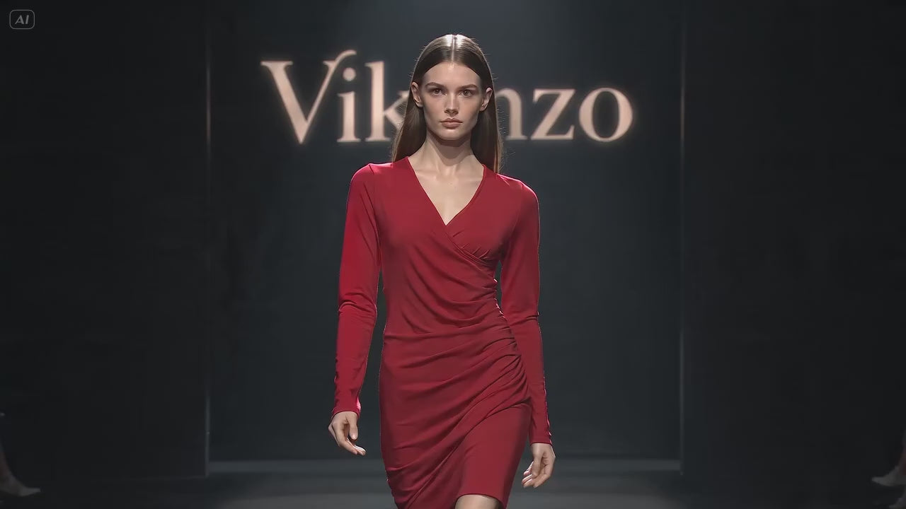 Classic Long-Sleeve V-Neck Dress with Side Drape