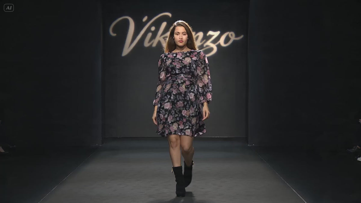 Imprimé lycra et tulle Robe tunique à manches longues